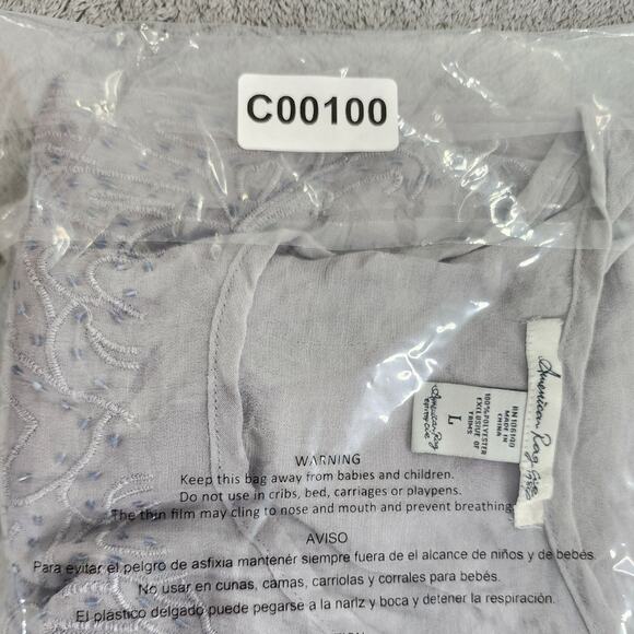 American Rag Top Womens L Gray Blue Beaded Embroidered Cold Shoulder Drawstring - Picture 9 of 9